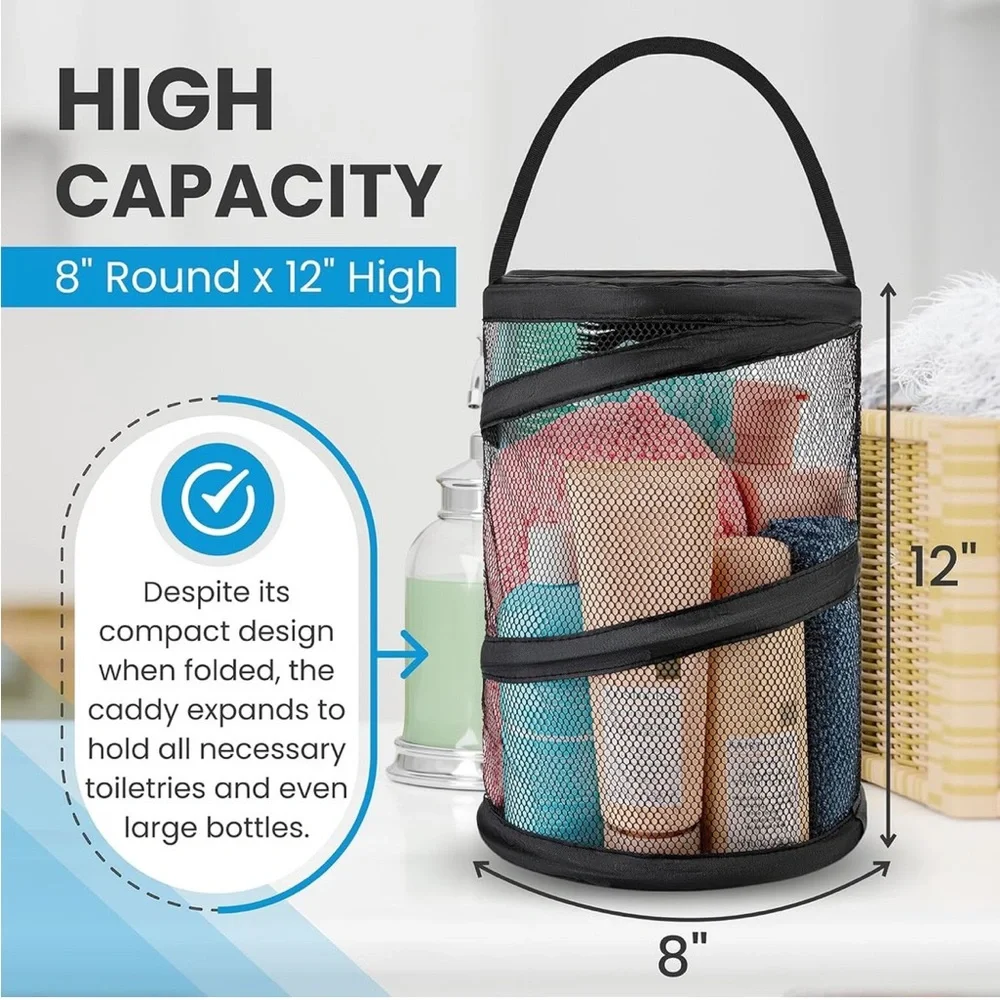 NEW Handy Laundry Foldable Shower Caddy Black Mesh Dorm Travel Organizer‎
